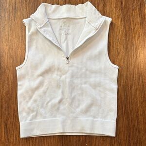 White Sleeveless Zip-Up Crop Top